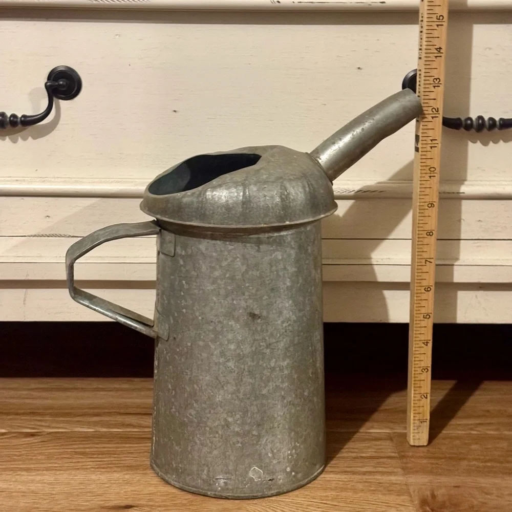 Vintage Galvanized Metal 1 Gal Oil Filler Can w/ Spout Rustic Farmhouse Decor